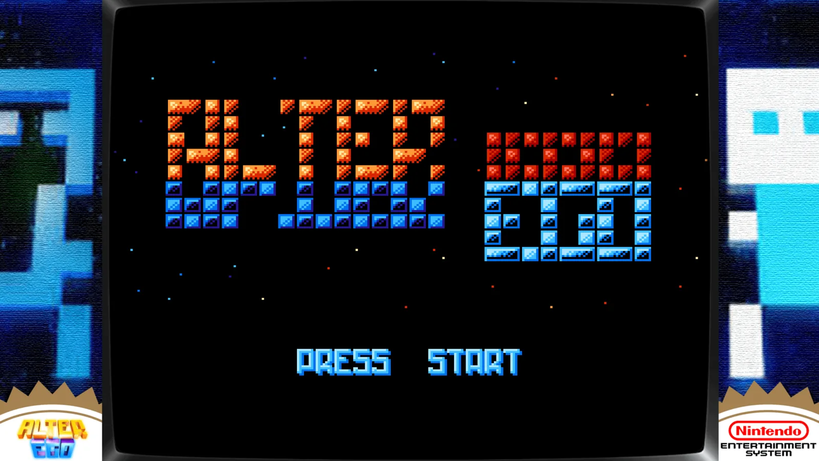 Alter Ego running in Channel 3 on Apple TV, its title screen framed by the CRT-style NES bezel scraped into RomM